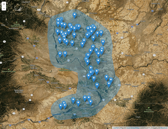 A map of pest monitoring points in potatoe fields.